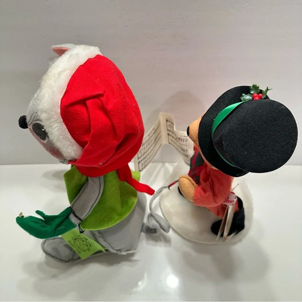 Vintage‎ Annalee Dolls Festive Mouse and Bear Plush Duo Figures Carolers “as is”